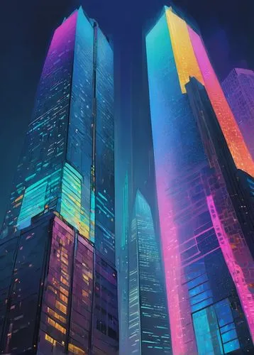 cybercity,skyscrapers,colorful city,skyscraper,cityscape,metropolis,guangzhou,monoliths,cyberpunk,skycraper,cybertown,skyscraping,supertall,ctbuh,colored lights,the skyscraper,megacorporation,fantasy city,futuristic,shinjuku,Conceptual Art,Daily,Daily 31