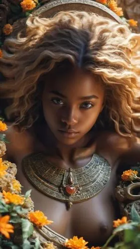 oshun,afrofuturism,asherah,ancient egyptian girl,inanna,polynesian girl