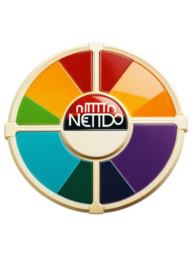 Nintendo logo, colorful, 3D effect, shiny surface, circular shape, white background, centered composition, soft focus, warm color tone, nostalgic feeling, retro vibe, iconic symbol, close-up shot, det