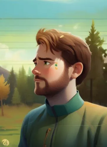 a 32 years old man,a stylized picture of a man with a beard,sylvania,vetinari,autumn background,pawlowicz,kovic,bunyan,Illustration,Vector,Vector 08