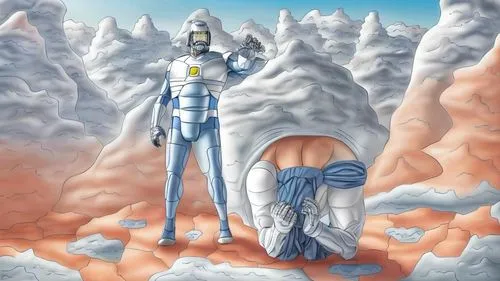 que el hombre de atras tenga traje color azul ,a digital illustration of an alien in outer space,trishula,silver surfer,bhishma,nausicaa,guyver,tsuburaya,Common,Common,Natural