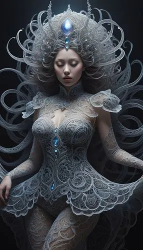 blue enchantress,ice queen,the enchantress,the snow queen,priestess,fantasy art,suit of the snow maiden,faerie,filigree,dryad,fantasy portrait,sorceress,fantasy woman,fairy queen,faery,medusa,mystical portrait of a girl,fractals art,sci fiction illustration,zodiac sign libra,Photography,Artistic Photography,Artistic Photography 11