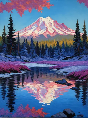 mount hood,purple landscape,mt hood,rainier,mount rainier,mt rainier,mountain landscape,salt meadow landscape,mount saint helens,mountain scene,shasta,mountain lake,volcanic landscape,painting technique,mountain sunrise,mount shasta,fall landscape,landscape background,oregon,mount st helens,Art,Artistic Painting,Artistic Painting 04