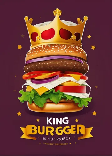 Craft a royal-themed logo for King Burger,burger king premium burgers,burguer,king crown,burger emoticon,burger king grilled chicken sandwiches,crown render,content is king,burger,the burger,classic b