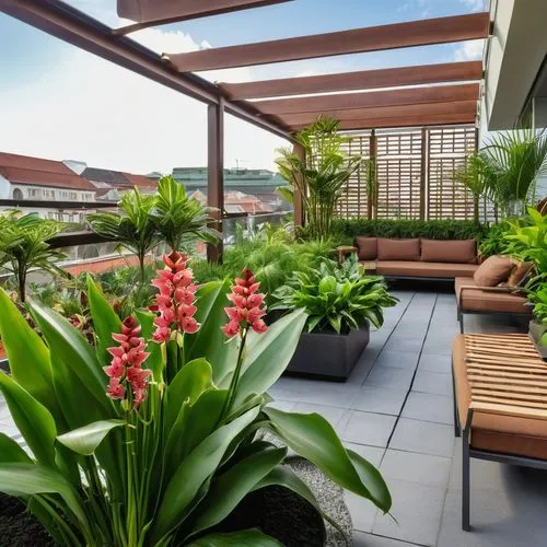 roof garden,landscape designers sydney,landscape design sydney,roof terrace,garden design sydney,balcony garden,roof landscape,balcony plants,trusses of torch lilies,patio,bromelia,veranda,outdoor sofa,outdoor plants,outdoor furniture,terrace,pineapple lilies,tropical house,block balcony,patio furniture,Photography,General,Realistic