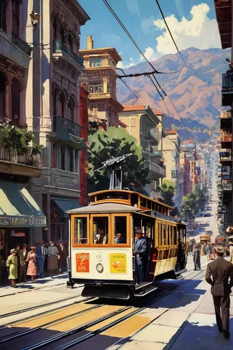 cable cars,cable car,cablecar,street car,san francisco,tramway,sanfrancisco,streetcar,tram,darjeeling,trolley bus,trolleybuses,trolley train,trolley,valparaiso,tram road,istanbul,trolleybus,izmir,the lisbon tram,Conceptual Art,Oil color,Oil Color 07