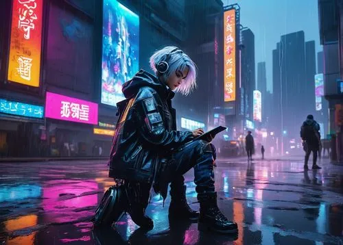 cyberpunk,futuristic,cyber,mute,dystopian,in the rain,hk,walking in the rain,tokyo,neon,echo,dystopia,android inspired,shinjuku,vapor,tokyo city,rainy,urban,rain suit,harajuku,Illustration,Japanese style,Japanese Style 05