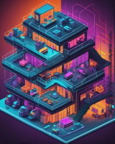 isometric,cybertown,microdistrict,city blocks,cybercity,apartment block,blockship,apartments,colorful city,microcosms,multistorey,voxel,cyberia,cubes,micropolis,cyberport,hypermodern,an apartment,megapolis,high rises,Illustration,Vector,Vector 08