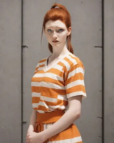 pippi longstocking,orange,redhead doll,orange half,orange color,a wax dummy,mime artist,mime,rockabella,horizontal stripes,realdoll,daphne,murcott orange,bright orange,clementine,orangina,girl in overalls,tangerine,female model,orange cream,Photography,Natural