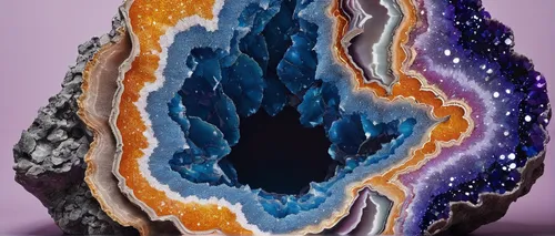 Compose a poem inspired by the sparkling beauty of a geode.,geode,agate,colored rock,geological phenomenon,healing stone,blue slag,geological,purpurite,crystal egg,bornholmmargerite,rock crystal,druzy