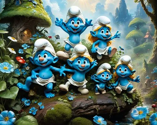 smurf,scandia gnomes,smurf figure,blue eggs,gnomes,cartoon forest,tree toppers,gooseberry family,om,pacifier tree,forget-me-nots,blue birds and blossom,cartoon flowers,skylanders,troop,gnomes at table,ori-pei,forget-me-not,dayflower family,blue flowers,Conceptual Art,Fantasy,Fantasy 05