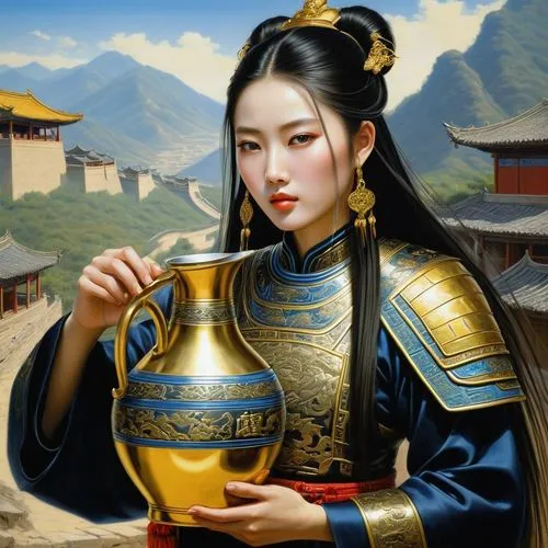 inner mongolian beauty,mongolian girl,oriental princess,wangmo,oriental girl,dongbuyeo,korean culture,goryeo,oriental painting,khenin,sanxia,dongyin,yunxia,rongfeng,gyeong,yunnan,baijiu,chuseok,hanxiong,yanzhao,Illustration,Realistic Fantasy,Realistic Fantasy 03