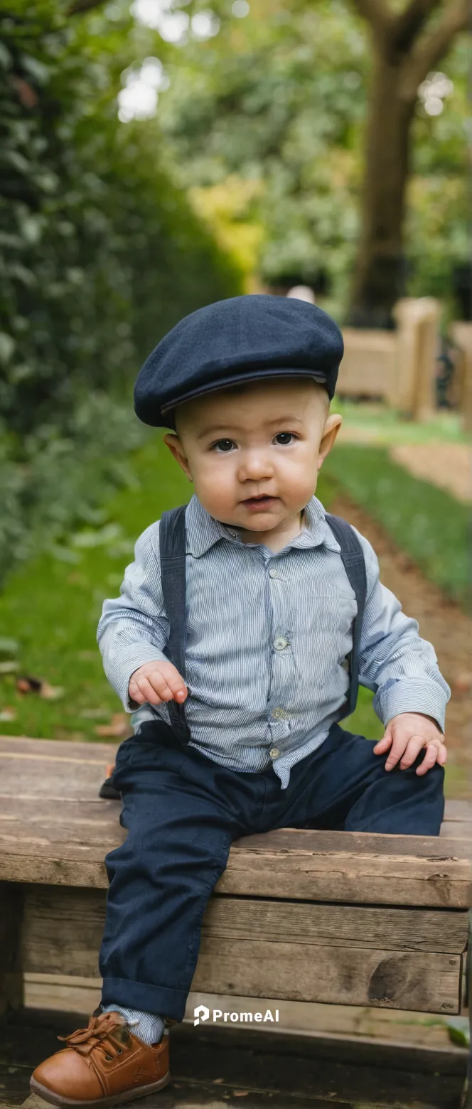 Professional London Toddler Photographer | 1 year old boy in a flat cap sitting on a small wooden bench in London park,baby & toddler clothing,child in park,child is sitting,diabetes in infant,infant 