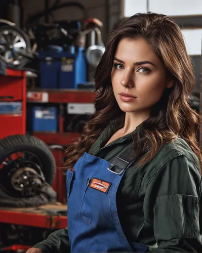 24 year old,woman,beautiful,brunette,mechanic,garage,dirty,auto mechanic,mechanic,car mechanic,auto repair,auto repair shop,automobile repair shop,automotive care,gas welder,car repair,coveralls,tire 