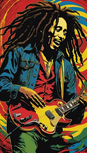 rastaman,bob marley,reggae,irie,rasta flag,dreadlocks,bob,dread,roots,vector graphic,painted guitar,sun of jamaica,dreads,vector image,rock painting,vector illustration,vector art,guitar player,the guitar,thundercat,Illustration,Japanese style,Japanese Style 13