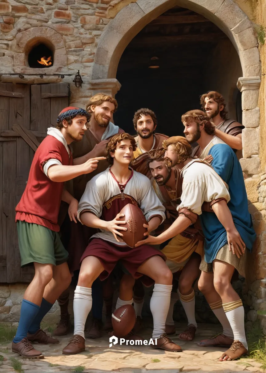 In a small village, a group of friends forms a football team. Write a humorous dialogue between the team members.,six-man football,eight-man football,touch football (american),rugby union,rugby ball,f