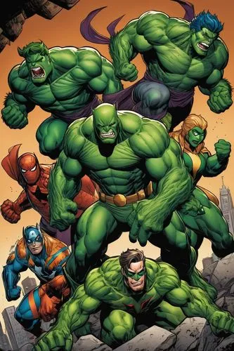 hulks,jli,hulkling,avenger hulk hero,marvel comics,hulk,Illustration,American Style,American Style 13