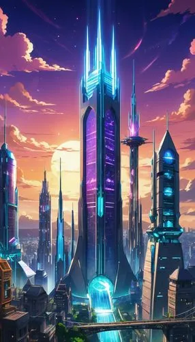 cybercity,coruscant,fantasy city,cybertown,skyreach,futuristic landscape,Illustration,Japanese style,Japanese Style 03