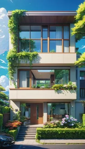 sky apartment,modern house,dreamhouse,zoku,smart house,residential,Illustration,Japanese style,Japanese Style 03