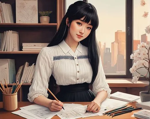 secretarial,qianwen,office worker,girl studying,headmistress,schoolteacher,huayi,yongmei,secretary,schoolmistress,rumiko,secretaria,yukiko,shijie,donsky,postmistress,japanese woman,bibliographer,business woman,secretaries,Illustration,Abstract Fantasy,Abstract Fantasy 02