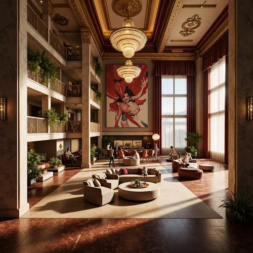 lobby,hotel lobby,interior decor,3d render,3d rendering,ornate room,sitting room,royal interior,luxury home interior,foyer,entrance hall,livingroom,interior decoration,hotel hall,living room,render,interior design,cochere,palazzo,neoclassical