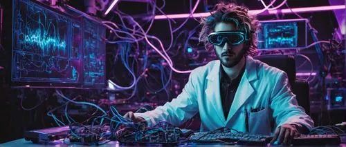 cyber glasses,cyberpunk,dj,elektroniki,laboratory,cyber,lab,cybernetics,scientist,electronic music,researcher,uv,oscillator,optoelectronics,cyclocomputer,technician,computer science,electro,electronic engineering,man with a computer,Art,Artistic Painting,Artistic Painting 42