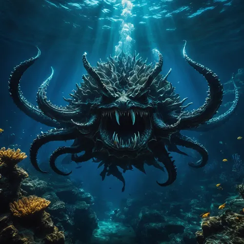 sea monsters,water creature,deep sea,sea devil,god of the sea,sea god,kraken,undersea,sea animal,underwater world,deep sea fish,cuthulu,anglerfish,underwater background,the bottom of the sea,black crab,sea life underwater,underwater,under sea,bottom of the sea,Photography,Artistic Photography,Artistic Photography 01