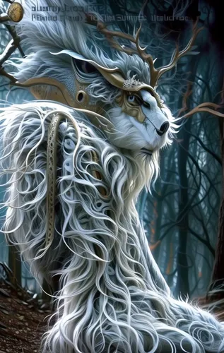 forest dragon,forest king lion,forest animal,feral goat,nine-tailed,fantasy art,goatflower,snow hare,druids,mythical creature,fantasy picture,white lion,druid,heroic fantasy,dryad,norwegian forest cat,shamanic,wind warrior,gryphon,shamanism