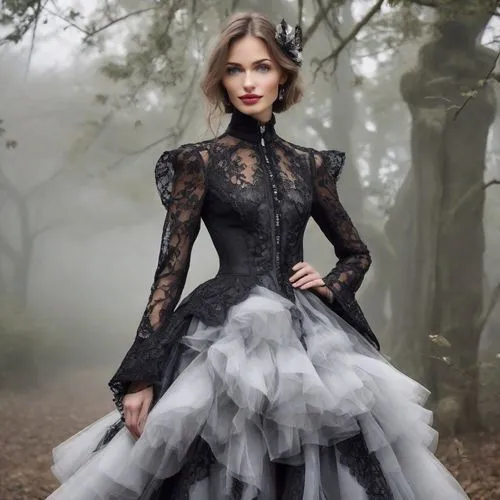 gothic dress,eveningwear,gothic woman,ballerina in the woods,wedding gown,victorian lady,Photography,Realistic