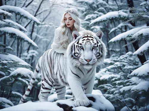 white tiger,winter animals,the snow queen,white bengal tiger,siberian tiger,white turf,white beauty,winter wonderland,suit of the snow maiden,wild life,winter background,lion white,white fur hat,winter dream,exotic animals,fantasy picture,winter magic,white winter dress,amur adonis,snow scene,Photography,Artistic Photography,Artistic Photography 12