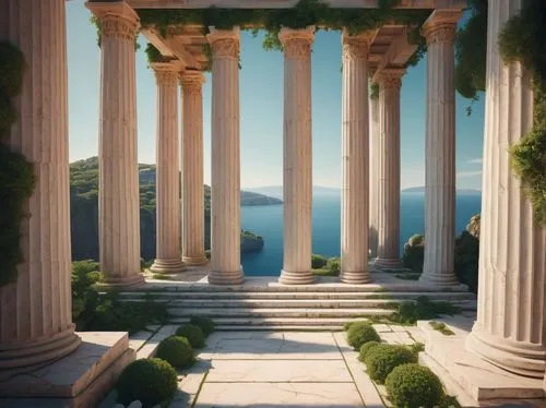 pillars,columns,doric columns,greek temple,three pillars,parnassus,colonnaded,artemis temple,temple of poseidon,roman columns,odyssey,colonnades,caesonia,pillar capitals,pillar,marble palace,neoclassical,panagora,temple of diana,peristyle,Conceptual Art,Sci-Fi,Sci-Fi 11