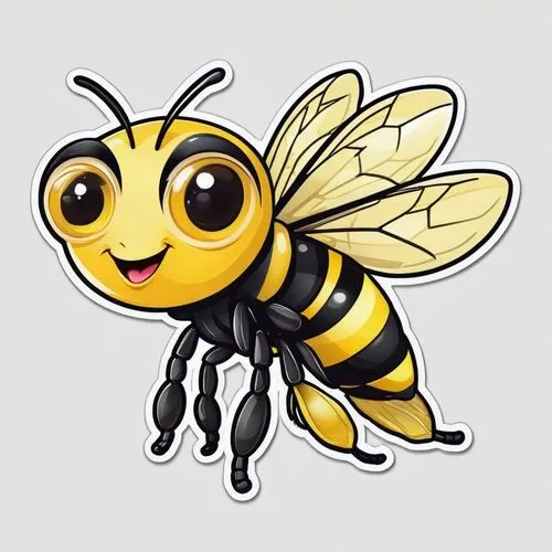 cute yellow bee with big eye's ,a cartoon bees bee with big eyes and two antennae,bee,boultbee,beefier,inbee,honey bee,flowbee,Unique,Design,Sticker