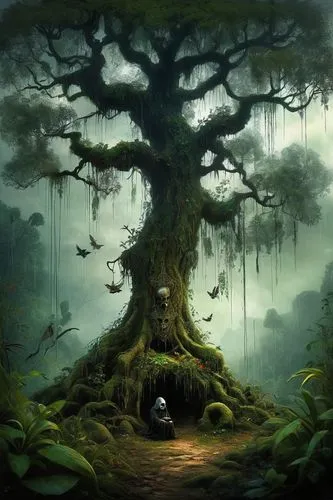 tree of life,mirkwood,magic tree,oak tree,ents,celtic tree,dragon tree,radagast,arbol,treebeard,arboreal,forest tree,fangorn,enchanted forest,elven forest,arbre,fantasy picture,druidic,cartoon video game background,druidism,Illustration,Abstract Fantasy,Abstract Fantasy 01