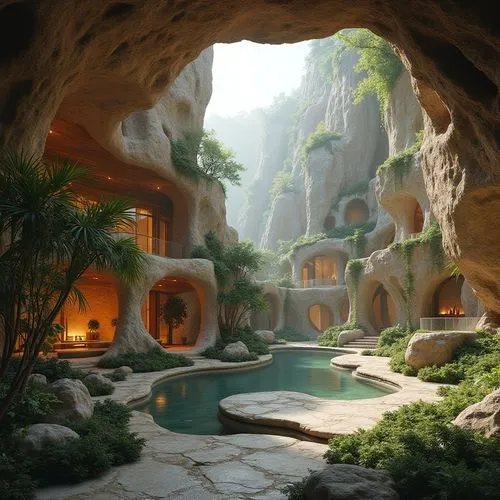 rivendell,grotte,seclude,fantasy landscape,seclusion,caves,grottoes,beautiful home,dreamhouse,cave on the water,bathhouse,secluded,sanctum,algar,fallingwater,hamam,hideaways,biomes,sansar,cave church,Photography,General,Realistic