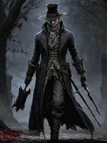 hatter,rorschach,scarecrow,dodge warlock,scythe,game illustration,assassin,danse macabre,pilgrim,overcoat,the wanderer,assassins,trench coat,frock coat,investigator,undertaker,gamekeeper,holmes,undead warlock,gunfighter,Conceptual Art,Sci-Fi,Sci-Fi 05