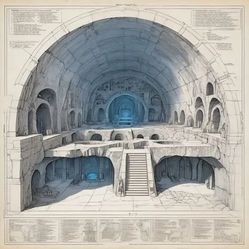 piranesi,proscenium,vaults,blueprint,panopticon,instrumentarium,ctesiphon,chamber,stage design,unbuilt,undercroft,mikvah,karchner,crypt,vaulted cellar,lecture hall,vault,stereoscope,dictionarium,blueprints