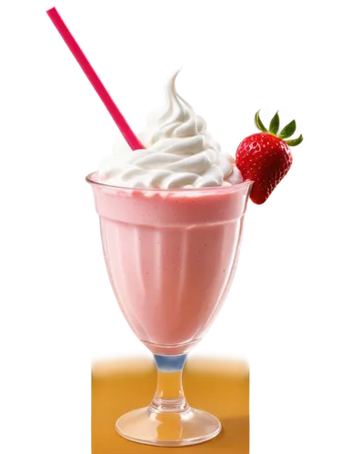 Cold milk shake, creamy texture, whipped cream topping, strawberry flavor, pink color, transparent glass cup, metal straw, ice cubes, condensation droplets, overhead shot, 3/4 composition, soft focus,