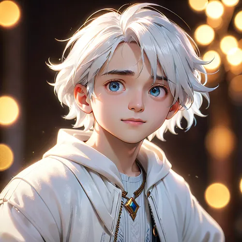 killua,whitey,child portrait,little boy,child boy,merlin,little angel,little child,a child,snowball,male elf,luminous,cg artwork,anime boy,innocence,little kid,newt,noah,digital painting,cute cartoon character,Anime,Anime,Cartoon