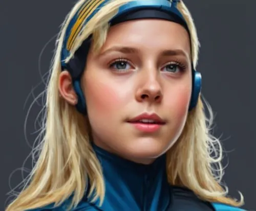 Digital drawing of a blonde girl,stewardess,headset profile,headset,nova,aquanaut,sprint woman,katniss,bluetooth icon,elf,head woman,digital painting,nordic,olallieberry,delta,blu,silphie,android icon