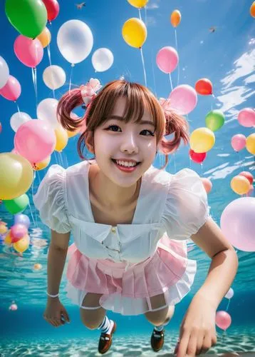 underwater background,little girl with balloons,candy island girl,japanese idol,kawaii people swimming,pile,maimi fl,japanese kawaii,ako,pink balloons,baby float,portrait background,little girl in pink dress,the sea maid,cheerful,mikuru asahina,water balloons,transparent background,sea,kawaii girl,Photography,Artistic Photography,Artistic Photography 01