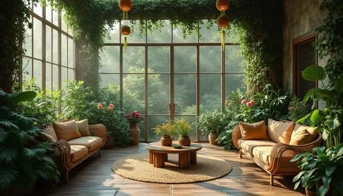 conservatory,sunroom,indoor,greenhouse,sitting room,winter garden,houseplants,orangery,patio,living room,dandelion hall,livingroom,house plants,hanging plants,herbology,patios,balcony garden,nursery,indoors,conservatories,Photography,General,Realistic