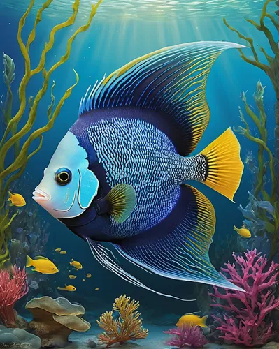 blue stripe fish,imperator angelfish,blue fish,coral reef fish,lemon surgeonfish,blue angel fish,golden angelfish,discus fish,angelfish,triggerfish-clown,marine fish,triggerfish,beautiful fish,napoleon fish,underwater fish,ornamental fish,lemon butterflyfish,pallet surgeonfish,cichlid,tropical fish,Illustration,Paper based,Paper Based 08