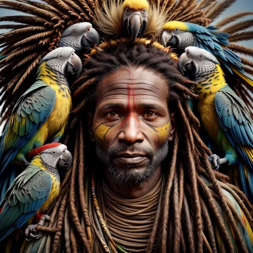 shamanic,pachamama,aborigine,rastaman,papuan,parrot feathers,shamanism,bird kingdom,exotic bird,beak feathers,bird bird kingdom,tribal chief,shaman,indian sadhu,parrot,color feathers,bird bird-of-prey