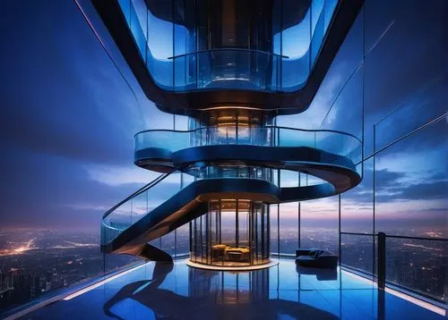 spiral staircase,futuristic architecture,spiral stairs,skywalks,the observation deck,sky apartment,observation deck,skyloft,skywalk,skybridge,winding staircase,staircases,staircase,skywalking,vertiginous,winding steps,stairways,penthouses,stairs to heaven,high rise,Illustration,Japanese style,Japanese Style 13