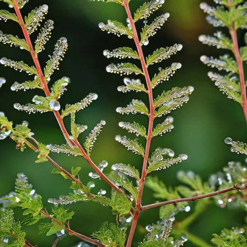 幽门螺杆菌，crystal textured, transparency, lighted through the whole thing ,myrica rubra,japanese meadowsweet,leaves of currant,currant branch,meadowsweet,currant bush,currant leaves,foeniculum vulgare,spi