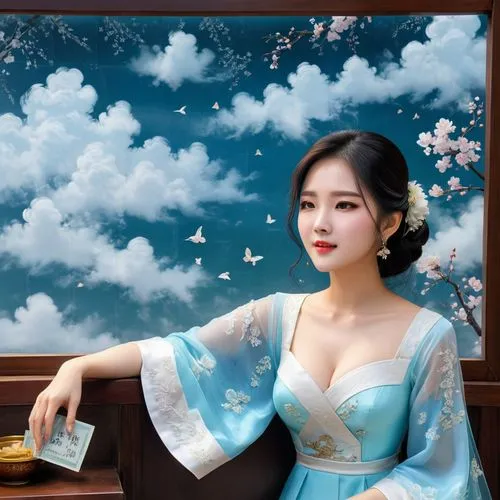 chuseok,hanfu,hanbok,cheongsam,xiaofei,ao dai,huayi,hanqiong,yangmei,vietnamese woman,oriental painting,yunwen,heungseon,liangying,guqin,soju,yingjie,qianwen,xiuqiong,xuhui,Unique,Design,Character Design