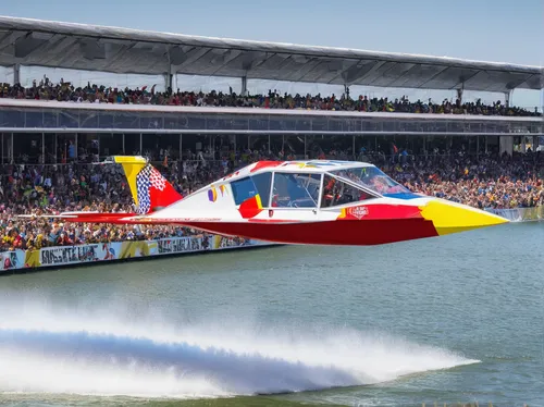 Create a thrilling flugtag competition with an unexpected twist.,hydroplane racing,drag boat racing,f1 powerboat racing,jetsprint,aerobatic,racing boat,air racing,aerobatics,flugshow,motorboat sports,