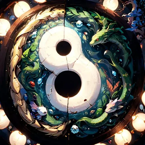 yinyang,taoism,scroll wallpaper,yin yang,koi pond,oriental lantern,Anime,Anime,Cartoon