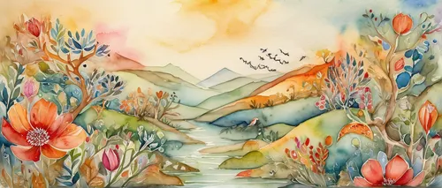 Craft a tale of rediscovering lost connections.,watercolor background,watercolor floral background,watercolor tea,watercolor flowers,watercolor leaves,watercolour flowers,mountain spring,water color,w