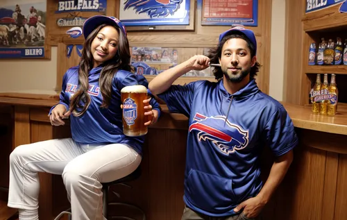 buffalo bills fan with beer ,blue jays,cubs,sports fan accessory,beer bottles,pabst blue ribbon,sports drink,beer pitcher,beer banks,drinking establishment,advertising campaigns,rangers,female alcohol